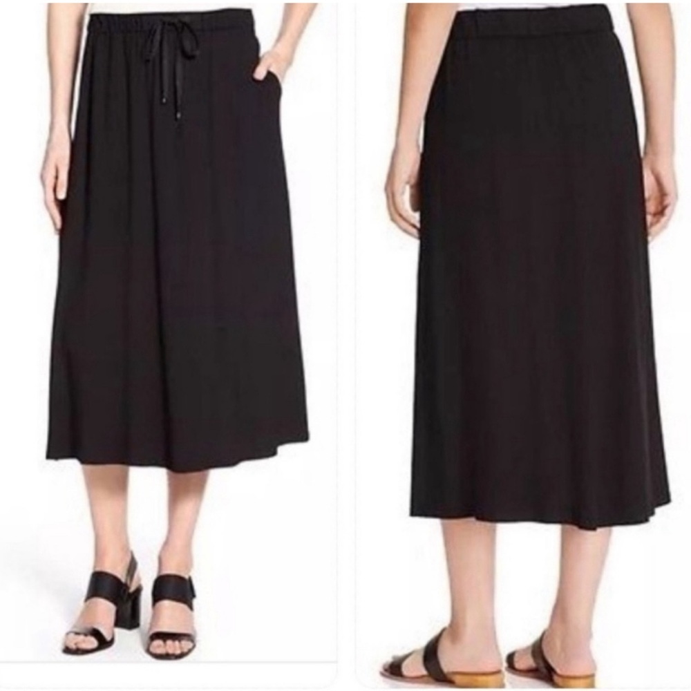 EILEEN FISHER VISCOSE JERSEY BLACK FLARED SKIRT SIZE MEDIUM